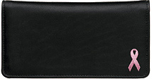 Black Leather Check Wallet with Pink Ribbon