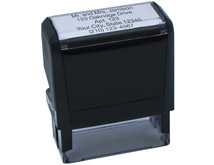 The 5-Line Self-inking Stamp features a sleek black case and is smooth and quiet to use. Spring loaded plate re-inks after every impression. The multipurpose stamp can be used for envelopes and other documents that require your custom information.   Stamps are available in Black Blue and Red inkTakes up to 5 lines of personalization with up to 28 characters per line. Up to 20000 impressions without re-inkingImprint Area 9/16 x 2-3/8